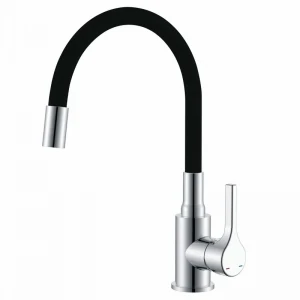 Смеситель для кухни Zerix Rex-011 Chrome Refl.Black нержавеющий с черным силиконовым изливом (ZX6127)