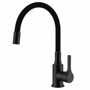 Змішувач для кухні Zerix Rex-011 Black Refl.Black з нержавіючої сталі з гнучким чорним силіконовим виливом (ZX6132)