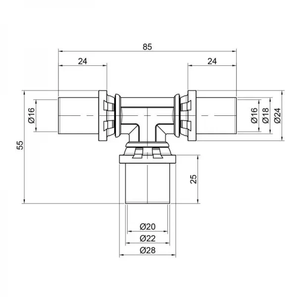 Тройник пресс Icma 16х20х16 №406