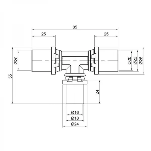 Тройник пресс Icma 20х16х20 №406