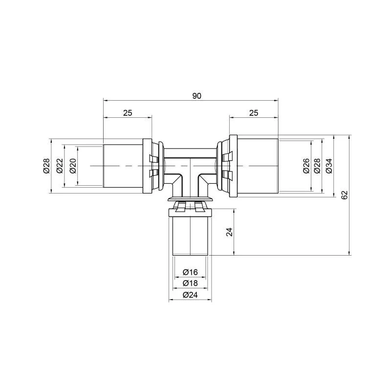 Тройник пресс Icma 20х16х26 №406