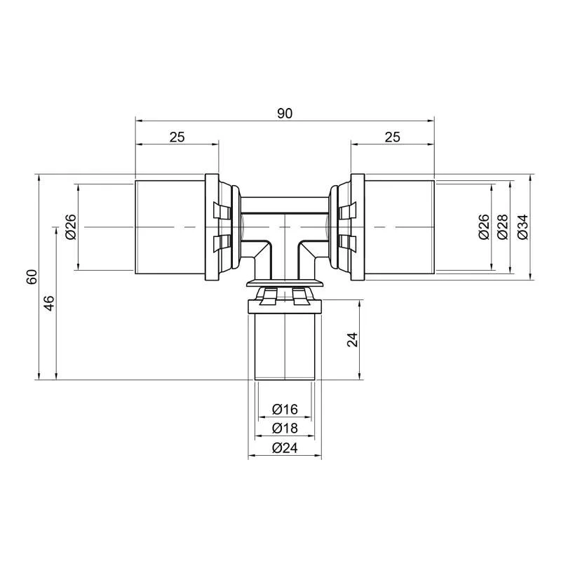 Тройник пресс Icma 26х16х26 №406