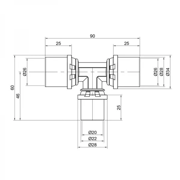 Тройник пресс Icma 26х20х26 №406