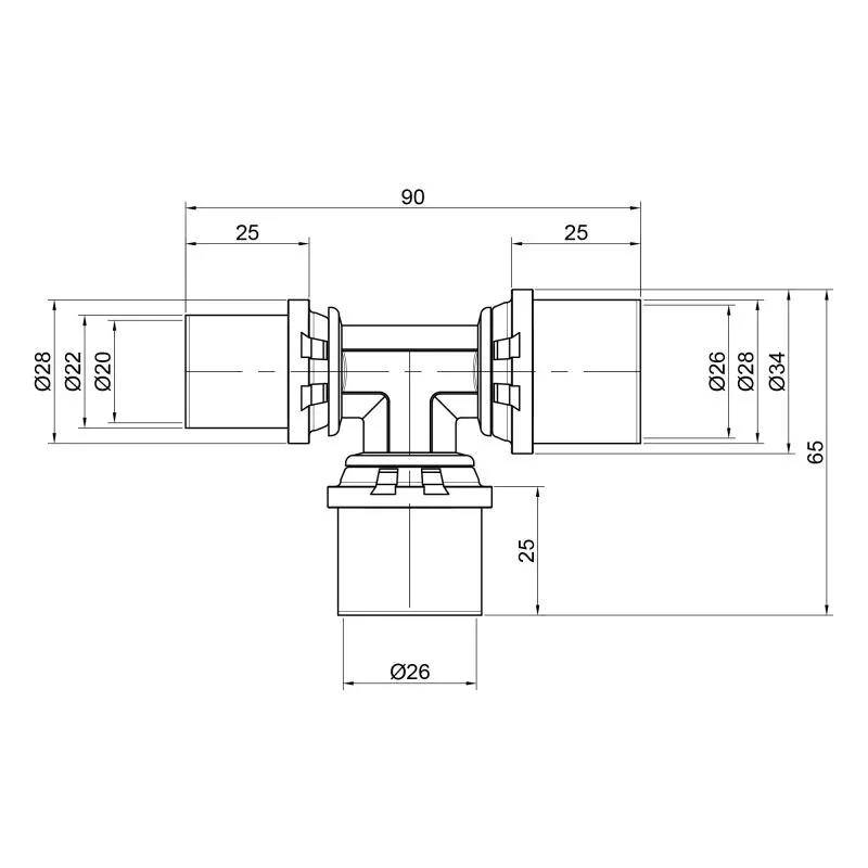 Тройник пресс Icma 26х26х20 №406