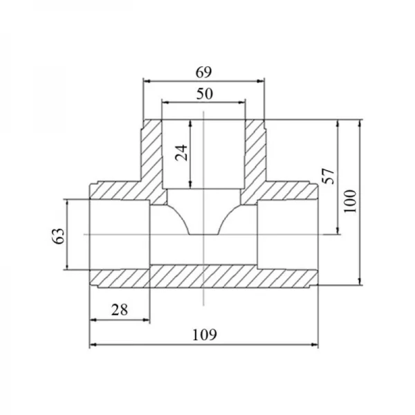 Тройник PPR Blue Ocean 63х50х63 редукционный