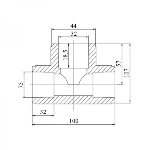 Тройник PPR Blue Ocean 75х32х75 редукционный