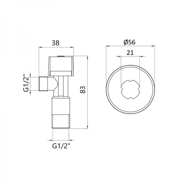 Кран угловой Thermo Alliance Standart (ручка шестигранник) с вент.буксой 1/2