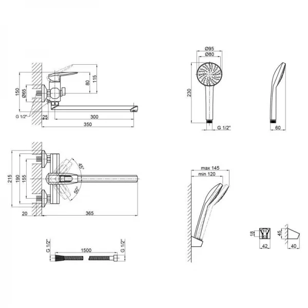 Змішувач для ванни Lidz Sofi 005 з поворотним виливом (з душовим гарнітуром) (k35) LDSOF005CRM22137 Chrome