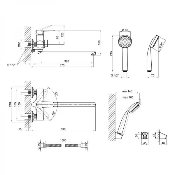 Смеситель для ванны Lidz Nicole 005 с поворотным изливом (c душевым гарнитуром) (k35) LDNIC005CRM22140 Chrome