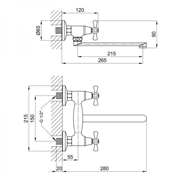 Змішувач для кухні Lidz Lamb 361 настінний з поворотним виливом двохвентильний LDLAM361CRM22309 Chrome