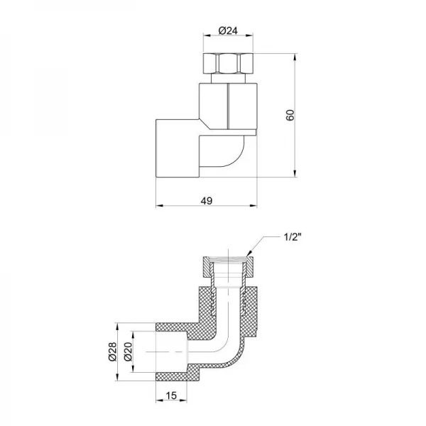 Уголок PPR Thermo Alliance с накидной гайкой 20х1/2
