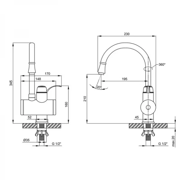 Проточный кран-водонагреватель кухонный для кухни Lidz Warm 058 LDWAR058WCR24985 White / Chrome