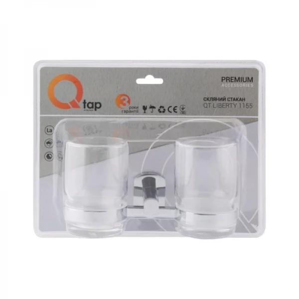 Стакан с держателем Qtap Liberty настенный двойной QTLIBCRM1155 Chrome