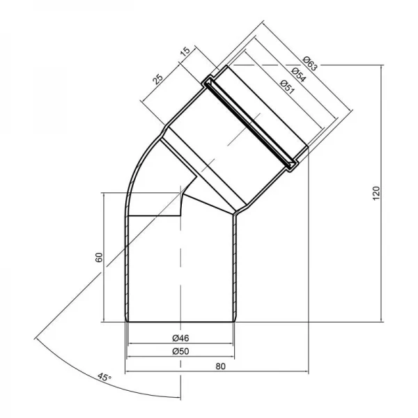 Колено PPR канализационное TA Sewage 50, 45°