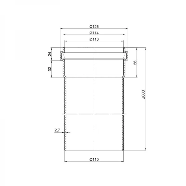 Труба PPR канализационная TA Sewage 110х2,7, 2 м