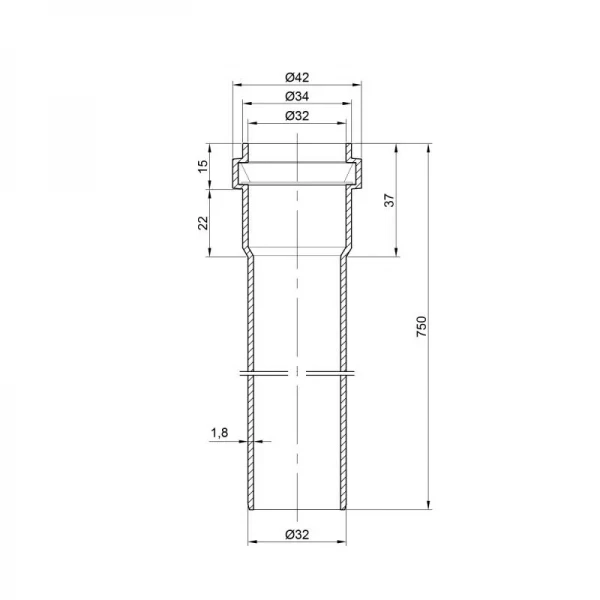 Труба PPR канализационная TA Sewage 32х1,8, 0,75 м