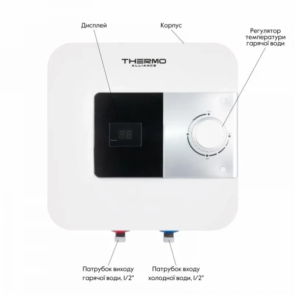 Водонагреватель электрический Thermo Alliance 15 л над мойкой вертикальный, мокрый ТЭН 1,5 кВт SF15X15N