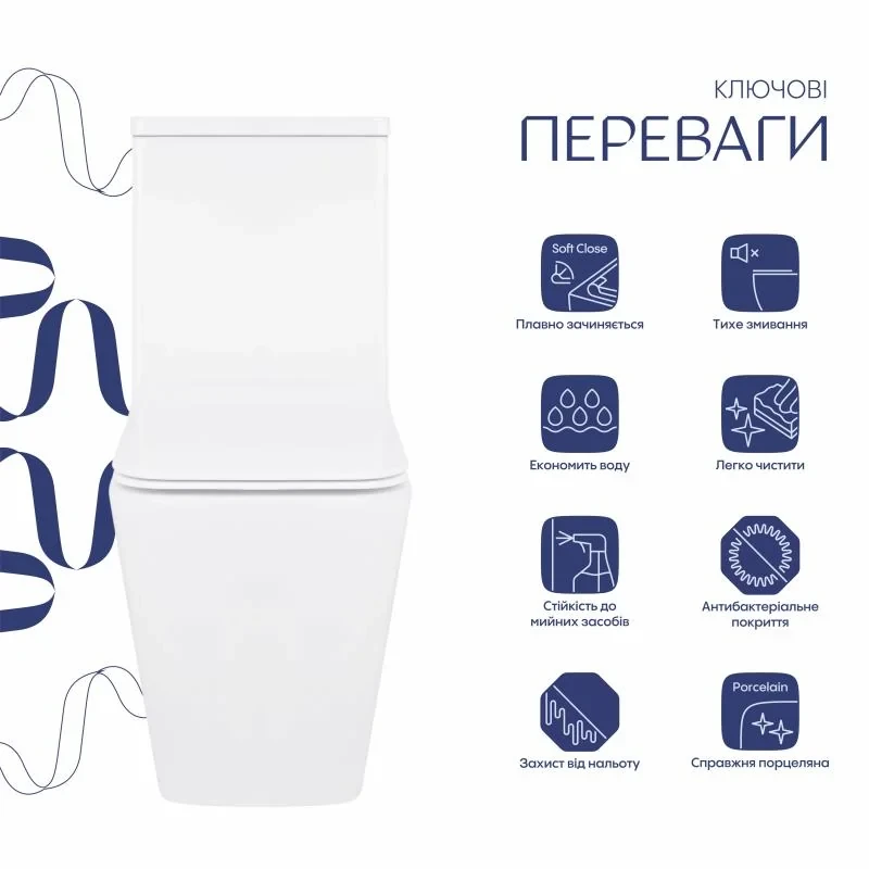 Унитаз-компакт Qtap Crow безободковый с сиденьем Soft-close QT05222170W