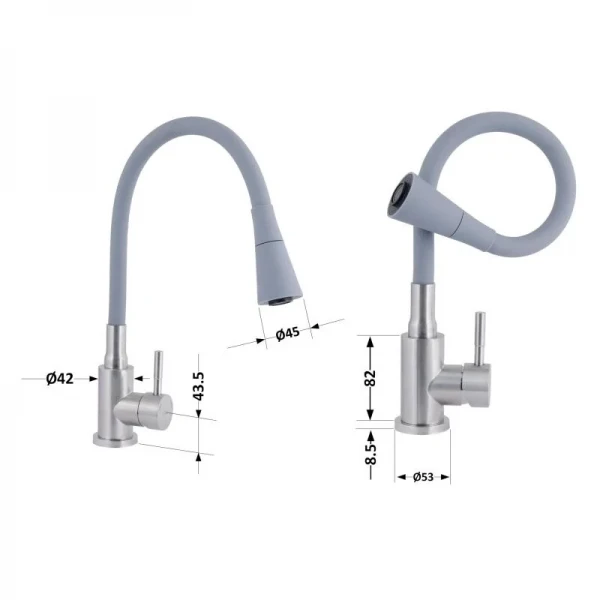 Смеситель для кухни Lidz Aria 015F31 с серым гибким изливом (k35) LDARI015F31GNK31871 GNK