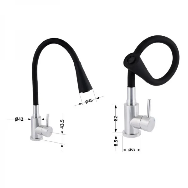 Смеситель для кухни Lidz Aria 015F31 с чёрным гибким изливом (k35) LDARI015F31BNK31872 BNK