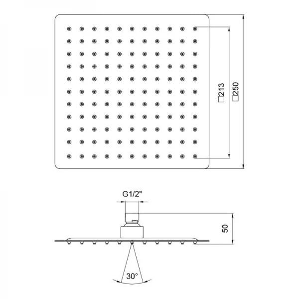 Лійка для верхнього душу Лейки Lidz Лейка 225 250x250 мм прямокутна LDNIA225NKS32452 Chrome
