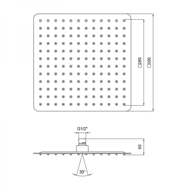 Лійка для верхнього душу Лейки Lidz Лейка 230 300x300 мм прямокутна LDNIA230NKS32453 Chrome
