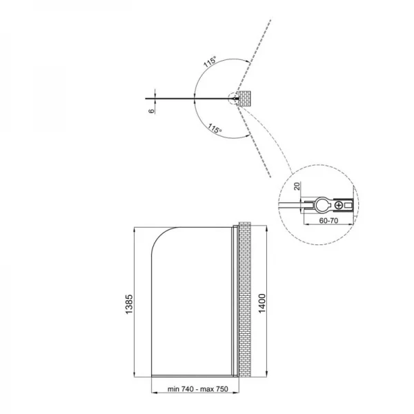 Штора на ванну Qtap Standard CRM407513APR стекло Pear 6 мм, 75х140 см, правая