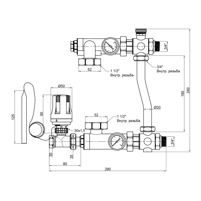Смесительная группа SD Forte 1'' с байпасом SF003W25