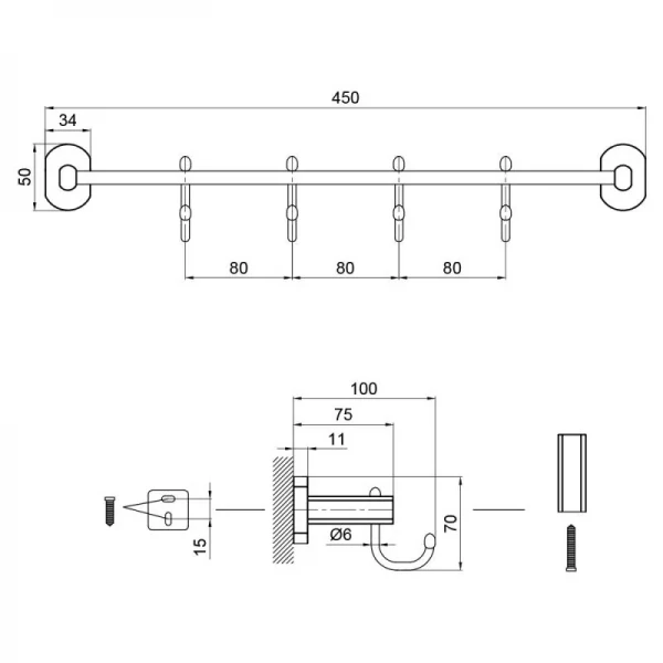 Держатель для полотенца Qtap Liberty 4 крючка 450 мм QTLIBBLM1154-4 Black