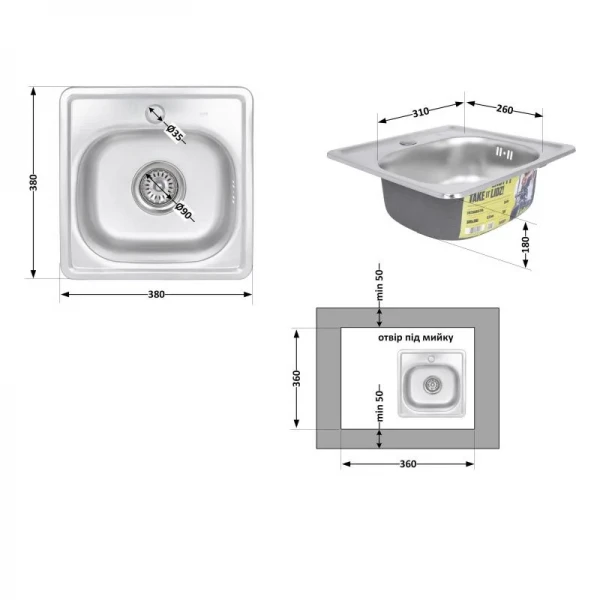 Кухонна мийка Lidz 3838 0,6 мм Satin (LIDZ3838POL06)