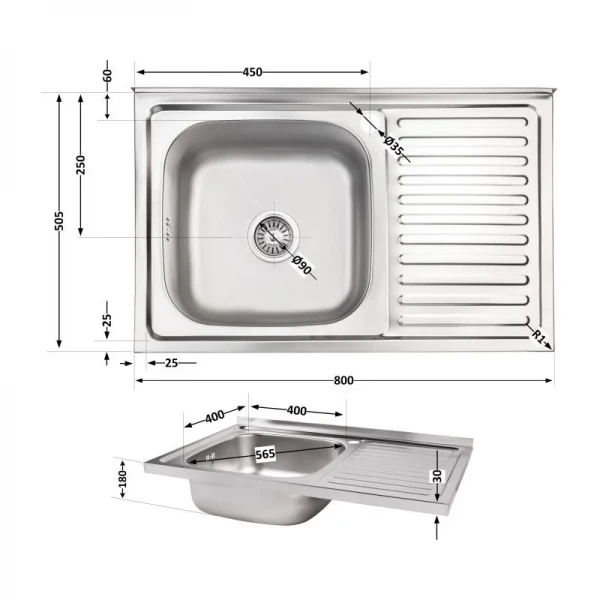 Кухонна мийка Lidz 5080-L 0,8 мм Satin (LIDZ5080LSAT8)