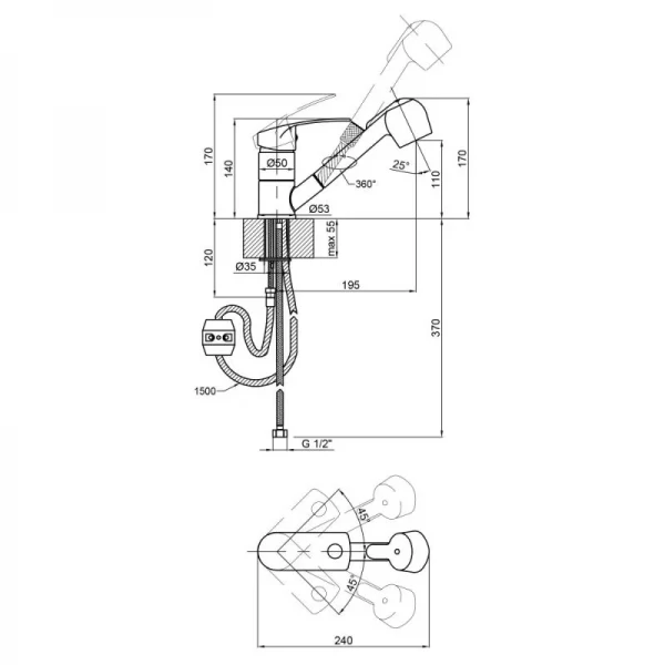 Смеситель для кухни Lidz Mars 011 с выдвижным изливом (k40) LDMAR011CRM34859 Chrome