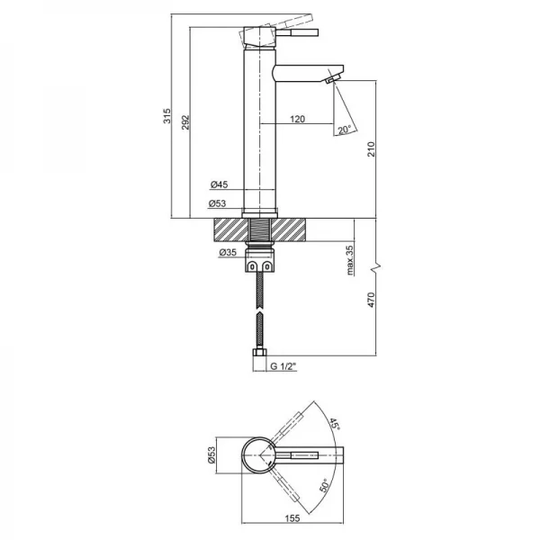 Смеситель для раковины Lidz Aria 001FH высокий (k35) LDARI001FHNKS34938 Nickel