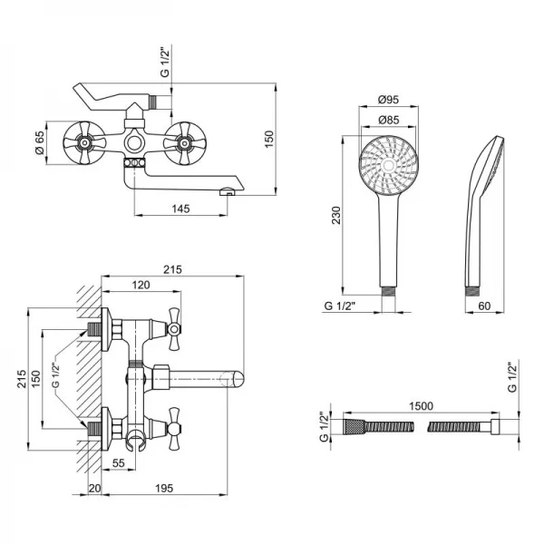 Смеситель для ванны Lidz Lamb 142 с поворотным изливом двухвентильный (c душевым гарнитуром) LDLAM142CRM35081 Chrome
