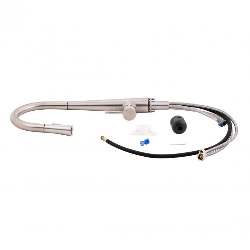 Змішувач для кухні Qtap Evicka з висувним виливом QTEVI91103UN Brushed Nickel PVD
