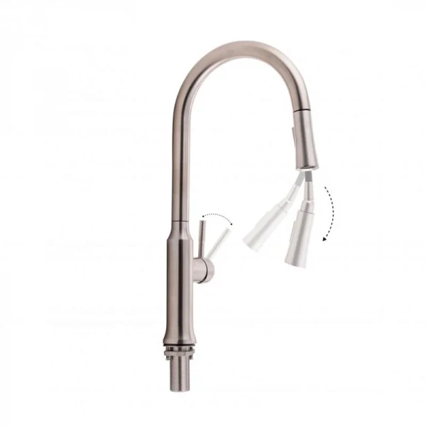 Смеситель для кухни Qtap Baruska с выдвижным изливом QTBAR9137103UN Brushed Nickel PVD