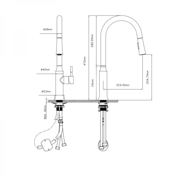 Смеситель для кухни Qtap Baruska с выдвижным изливом QTBAR9137103UB Black Matt