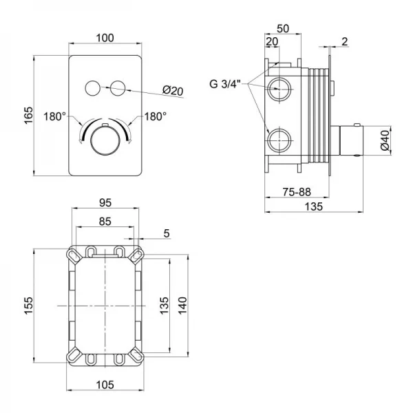 Смеситель для душа Qtap Votice термостатический скрытого монтажа на два потребителя QTVOT6442T105NKC Chrome