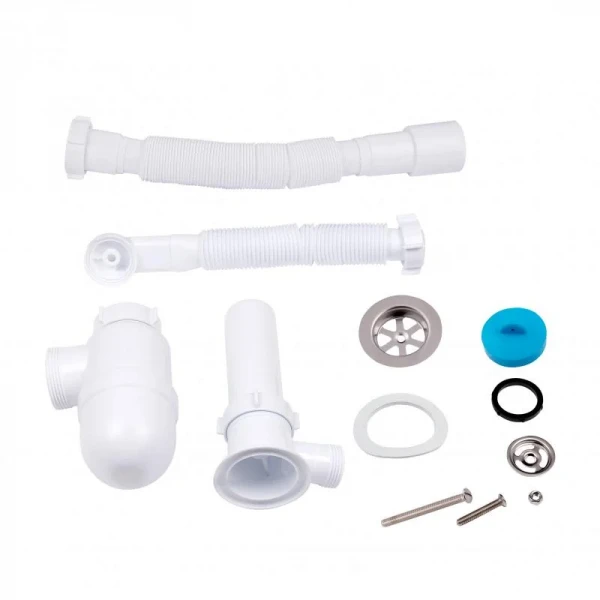 Сифон для кухонной мойки Lidz (WHI) 60 08 E004 00 с круглым переливом (выход 50 мм)