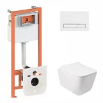 Готове рішення Qtap для ванної кімнати: підвісний унітаз Crow Rimless + комплект інсталяції Nest 4 в 1 (лінійна клавіша White)