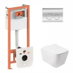 Готове рішення Qtap для ванної кімнати: підвісний унітаз Crow Rimless + комплект інсталяції Nest 4 в 1 (кругла клавіша Chrome)