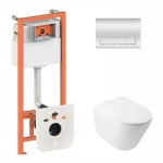 Готове рішення Qtap для ванної кімнати: підвісний унітаз Swan Rimless + комплект інсталяції Nest 4 в 1 (лінійна клавіша Chrome)