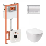 Готове рішення Qtap для ванної кімнати: підвісний унітаз Jay Rimless + комплект інсталяції Nest 4 в 1 (квадратна клавіша Chrome)