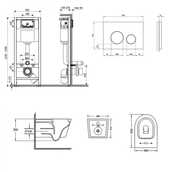 Готове рішення Qtap для ванної кімнати: підвісний унітаз Jay Rimless + комплект інсталяції Nest 4 в 1 (кругла клавіша Chrome)