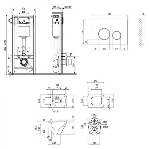 Готове рішення Qtap для ванної кімнати: підвісний унітаз Tern Rimless + комплект інсталяції Nest 4 в 1 (кругла клавіша Satin)
