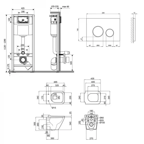Готове рішення Qtap для ванної кімнати: підвісний унітаз Tern Rimless + комплект інсталяції Nest 4 в 1 (кругла клавіша Chrome)