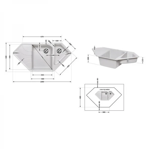 Кухонна мийка з додатковою чашею Lidz 1000x500/225 GRA-09 (LIDZGRA091000500225)