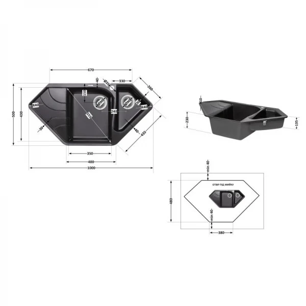 Кухонна мийка з додатковою чашею Lidz 1000x500/225 BLM-14 (LIDZBLM141000500225)