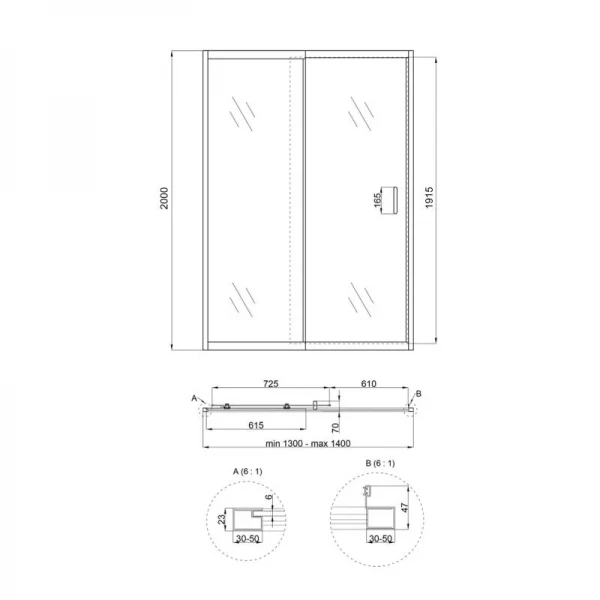 Душевая дверь в нишу Qtap Taurus CRM2013-14.C6 130-140x200 см, стекло Clear 6 мм, покрытие CalcLess