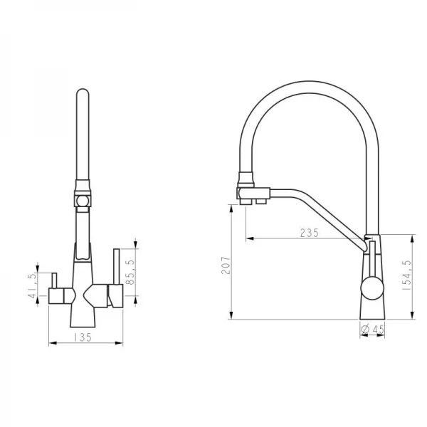 Змішувач для кухні Lidz Aria 020F3 з гнучким виливом з підключенням для питної води (k35) LDARI020F3GNK39211 Grey / Nickel